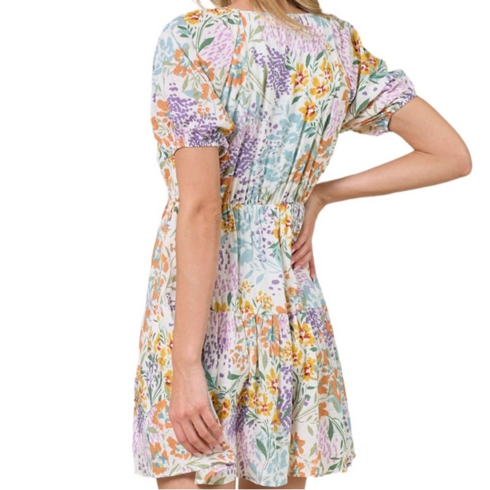 Saints & Hearts Yellow Lavender Floral Tier Dress - Picture 2 of 2